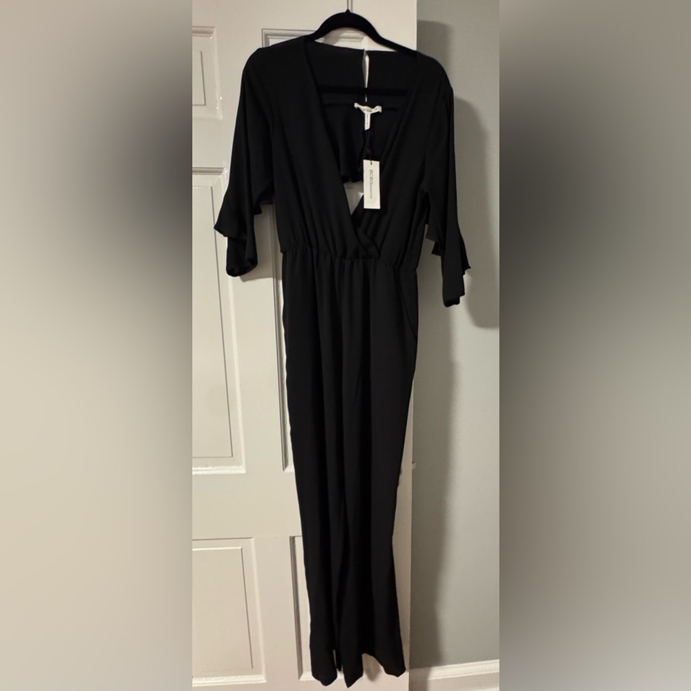 BCBGeneration Black Ruffle Sleeve Jumpsuit